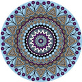 Geometric Mandala Round Rug in Ice Blue and Amethyst