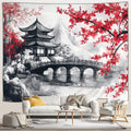 Ink Temple Japanese Landscape Tapestry