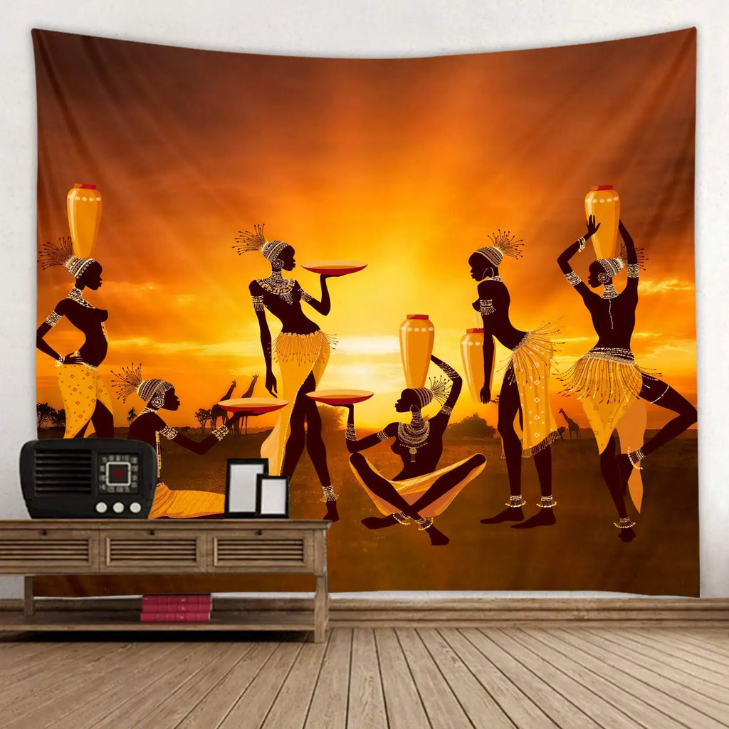 Sunset Gathering African Woman Tapestry