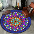 Stained Glass Mandala Round Rug in Royal Blue