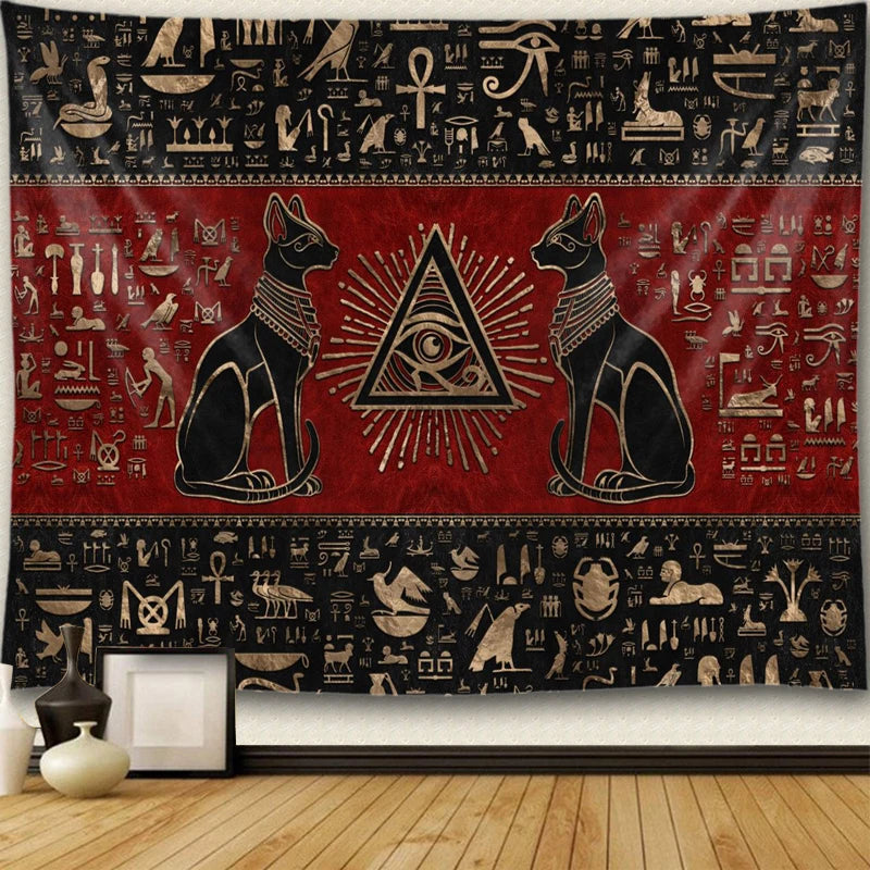Bastet Pyramid Red Tapestry