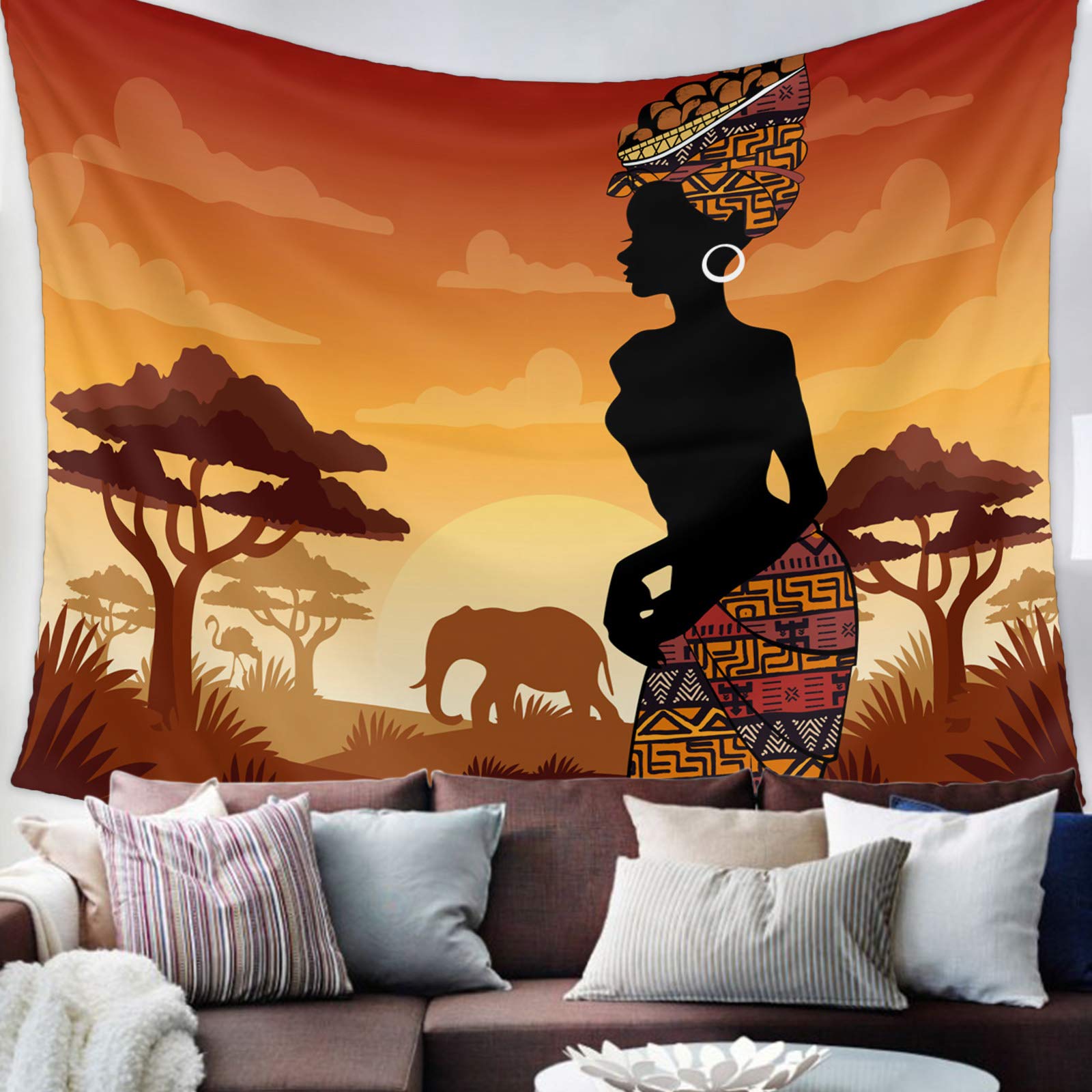 Savanna Sunset African Woman Tapestry