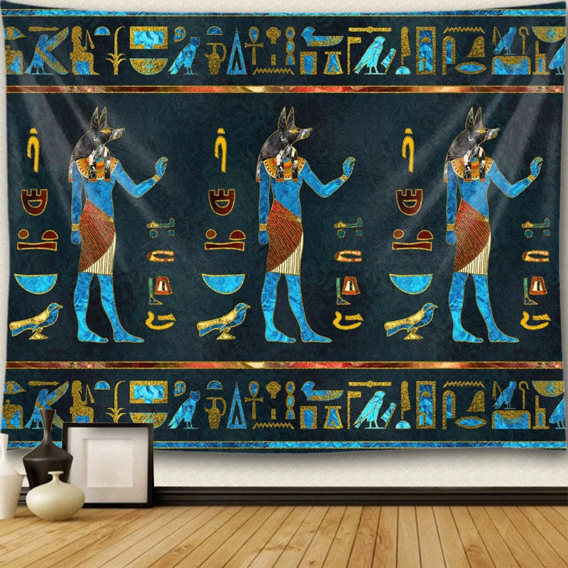 Triple Anubis Turquoise Tapestry
