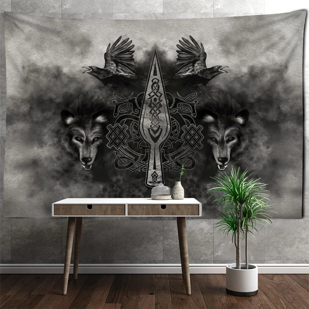 Gungnir Wolves and Ravens Tapestry
