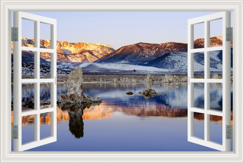 3D Window View Wall Sticker in Mirror Lake Golden Hour