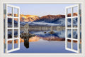 3D Window View Wall Sticker in Mirror Lake Golden Hour