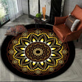 Gold Filigree Mandala Round Rug in Noir
