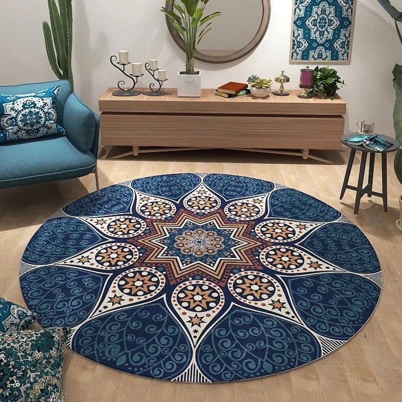 Indigo Mandala Floral Round Rug