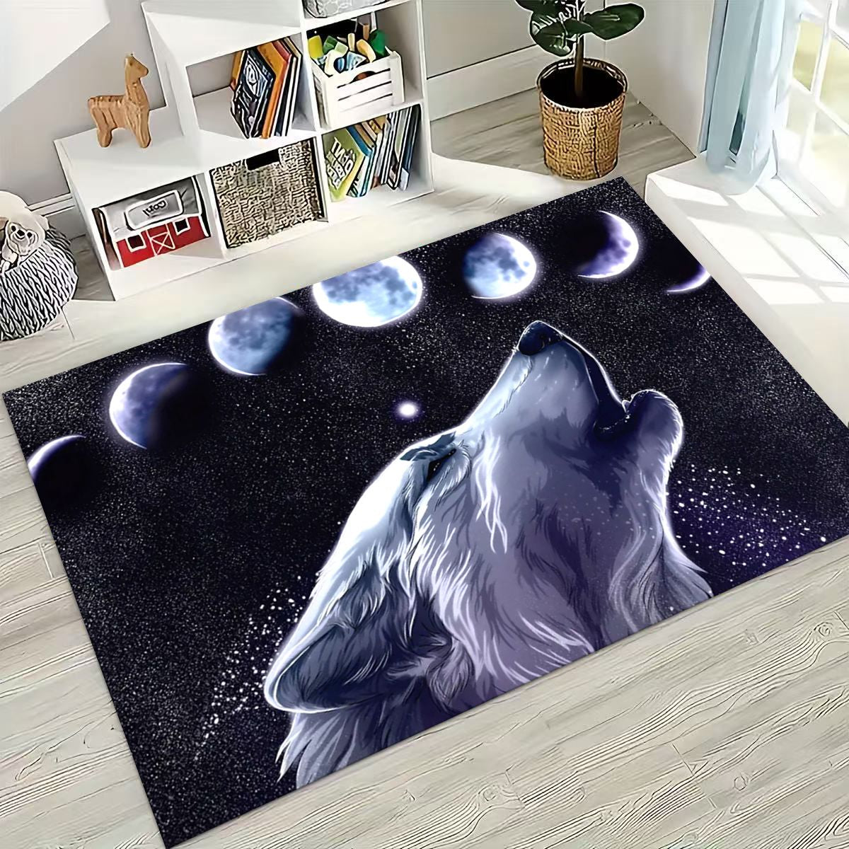 Wolf Lunar Cycle Howl Area Rug