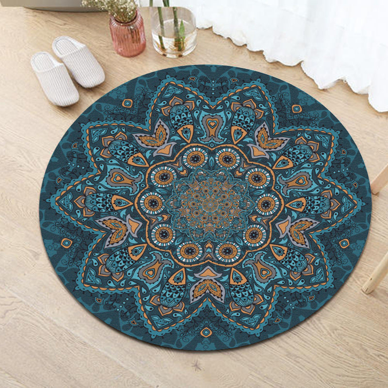 Celestial Mandala Round Rug in Petrol Blue