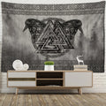 Ravens Valknut Knotwork Border Tapestry
