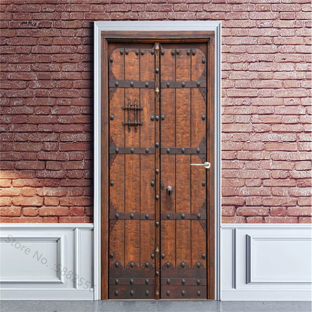 Medieval Wooden 3D Optical Effect Door Sticker