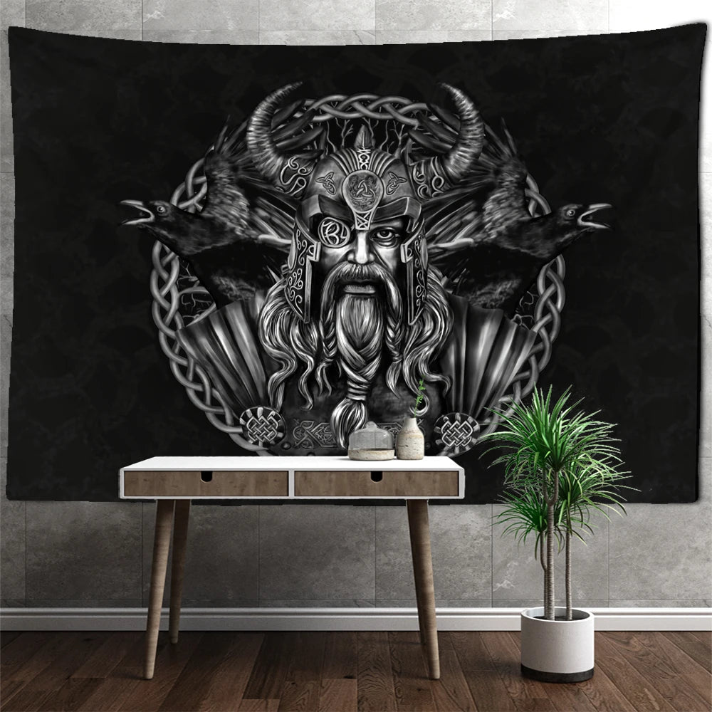 Odin Portrait Ravens Tapestry