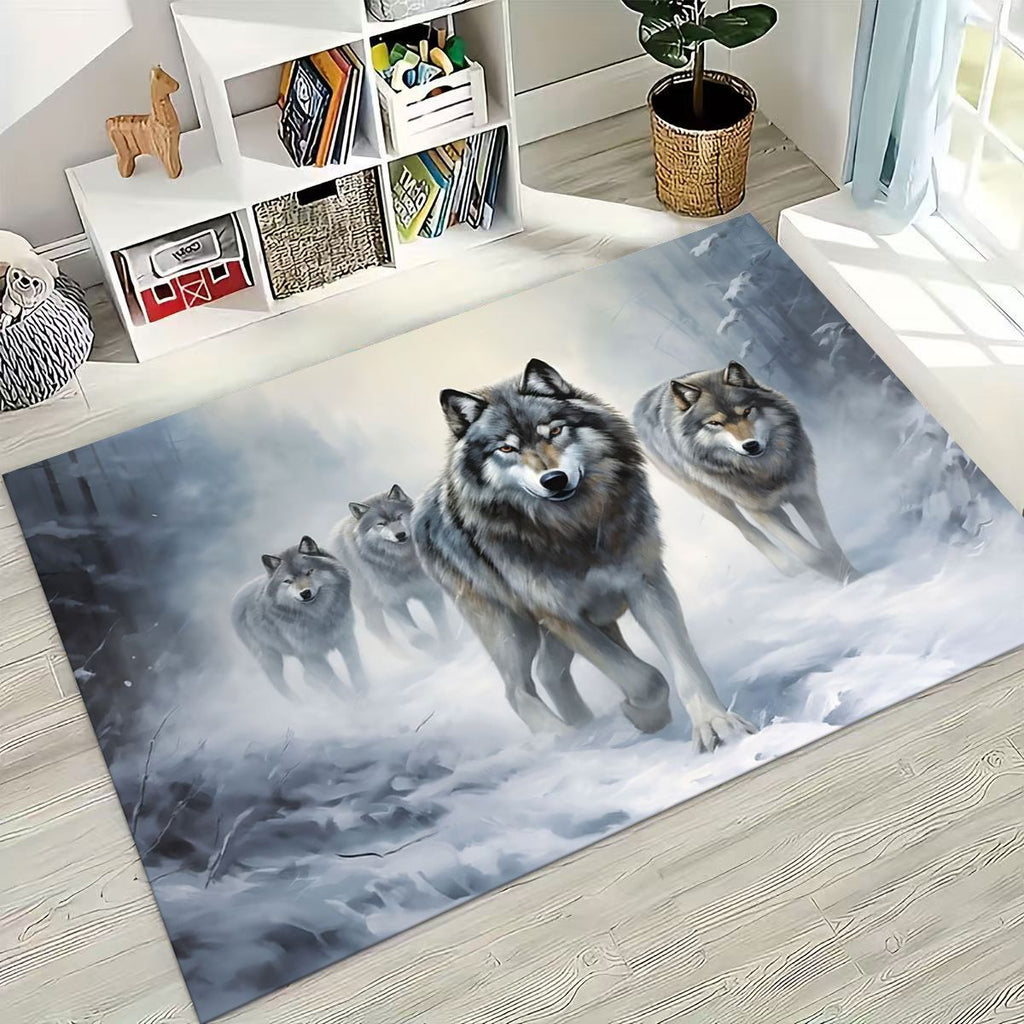 Wolf Blizzard Pack Run Area Rug
