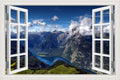 3D Window View Wall Sticker in Fjord Summit Lookout