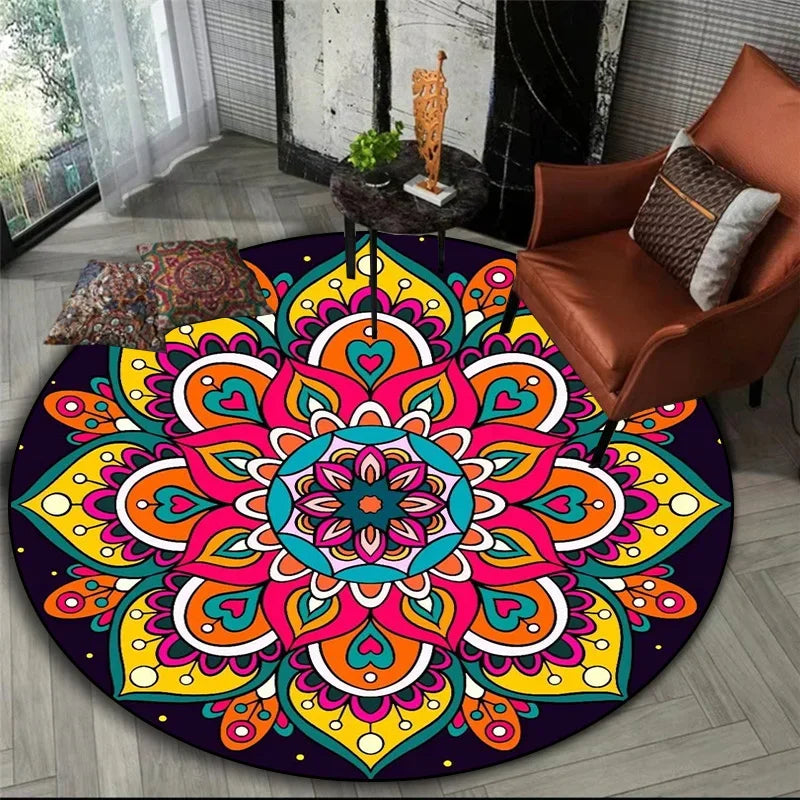 Carnival Mandala Round Rug in Saffron and Crimson
