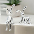 Liquid Chrome Couple Rabbits Statues