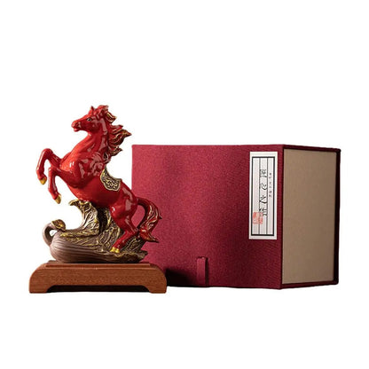 Red Ceramic Fire Horse Statue