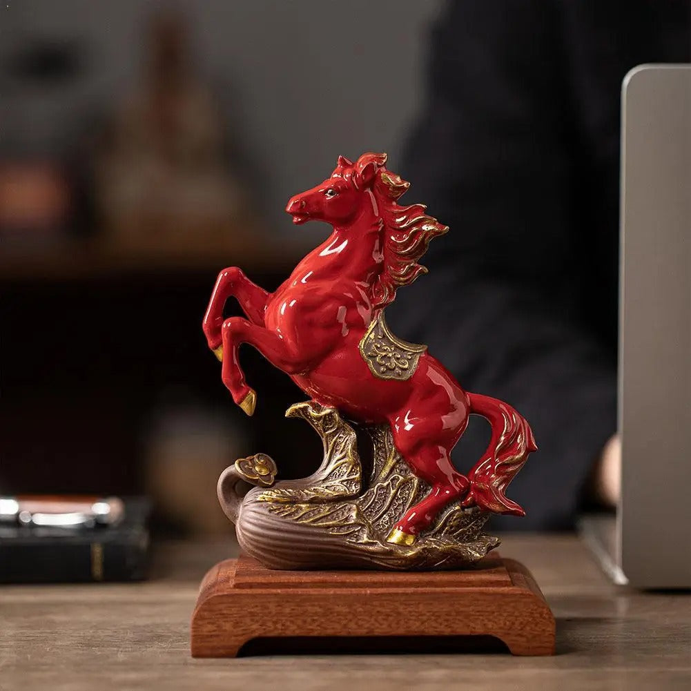 Red Ceramic Fire Horse Statue