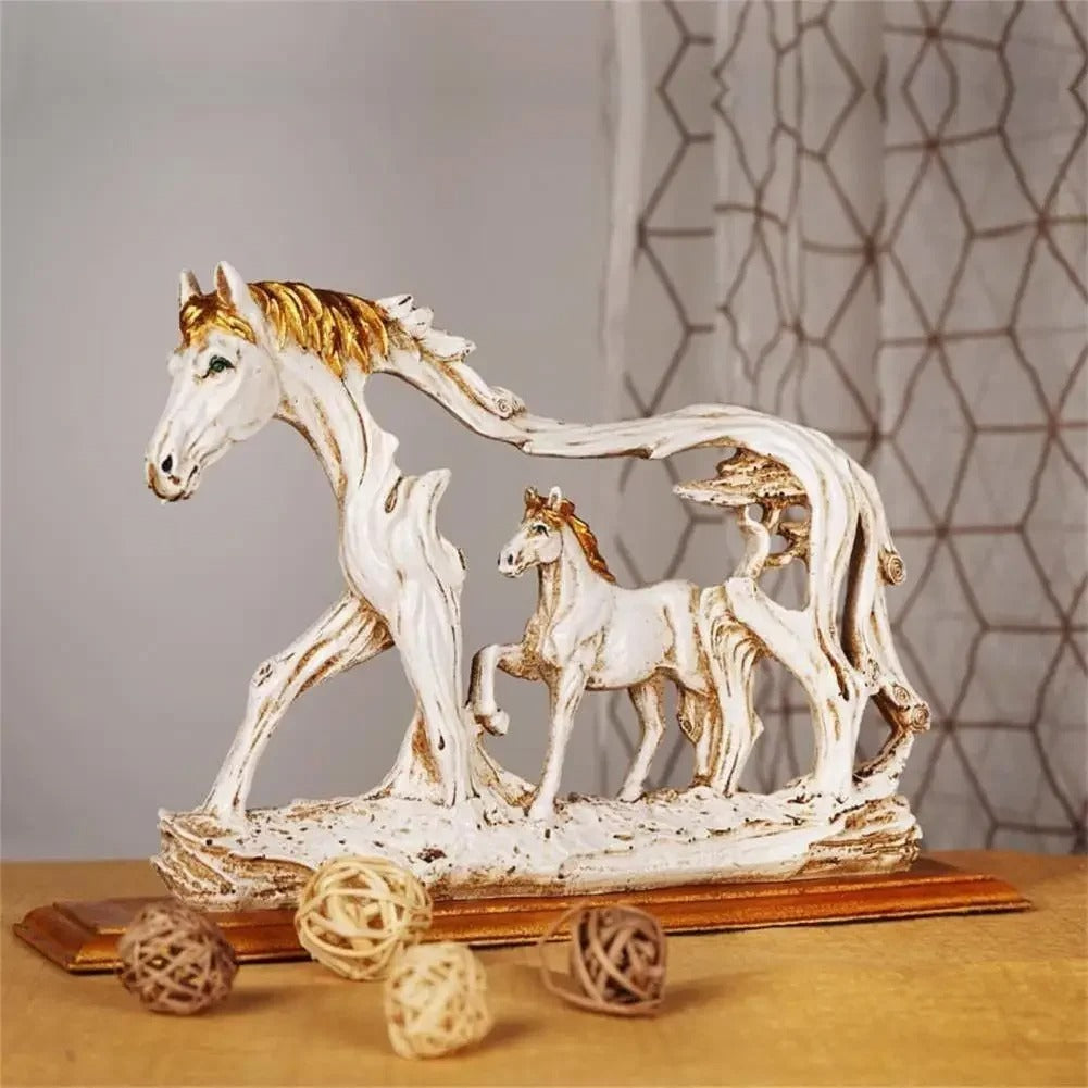 Parent & Child Wooden Look Horses Sculpture