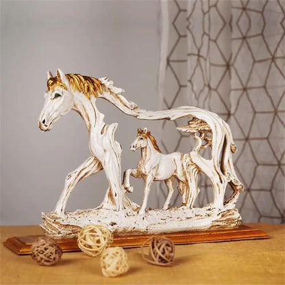 Parent & Child Wooden Look Horses Sculpture
