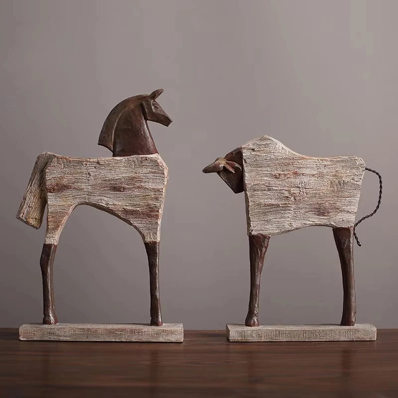 Antique Prehistoric Bull & Horse