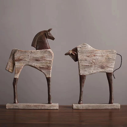 Antique Prehistoric Bull & Horse