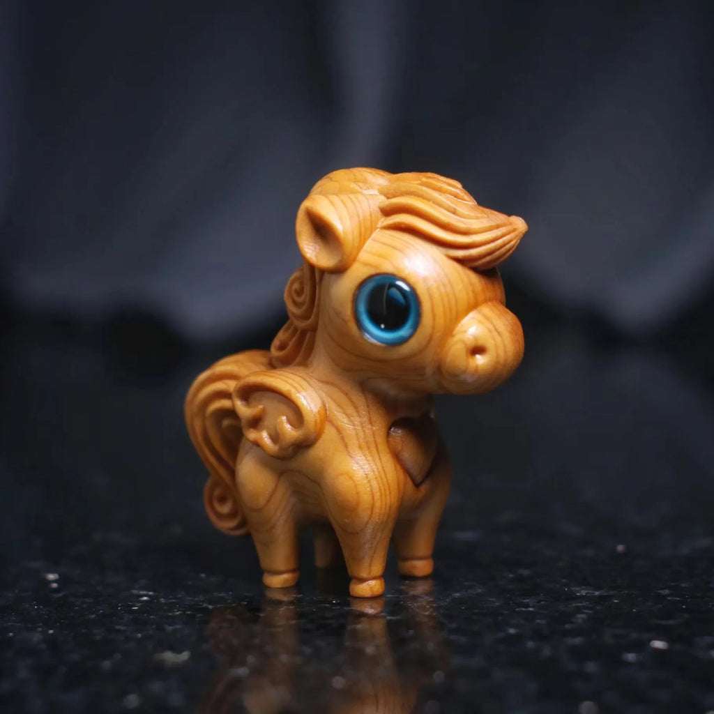 Wooden Carved Look Blue Eyed Horse Statue