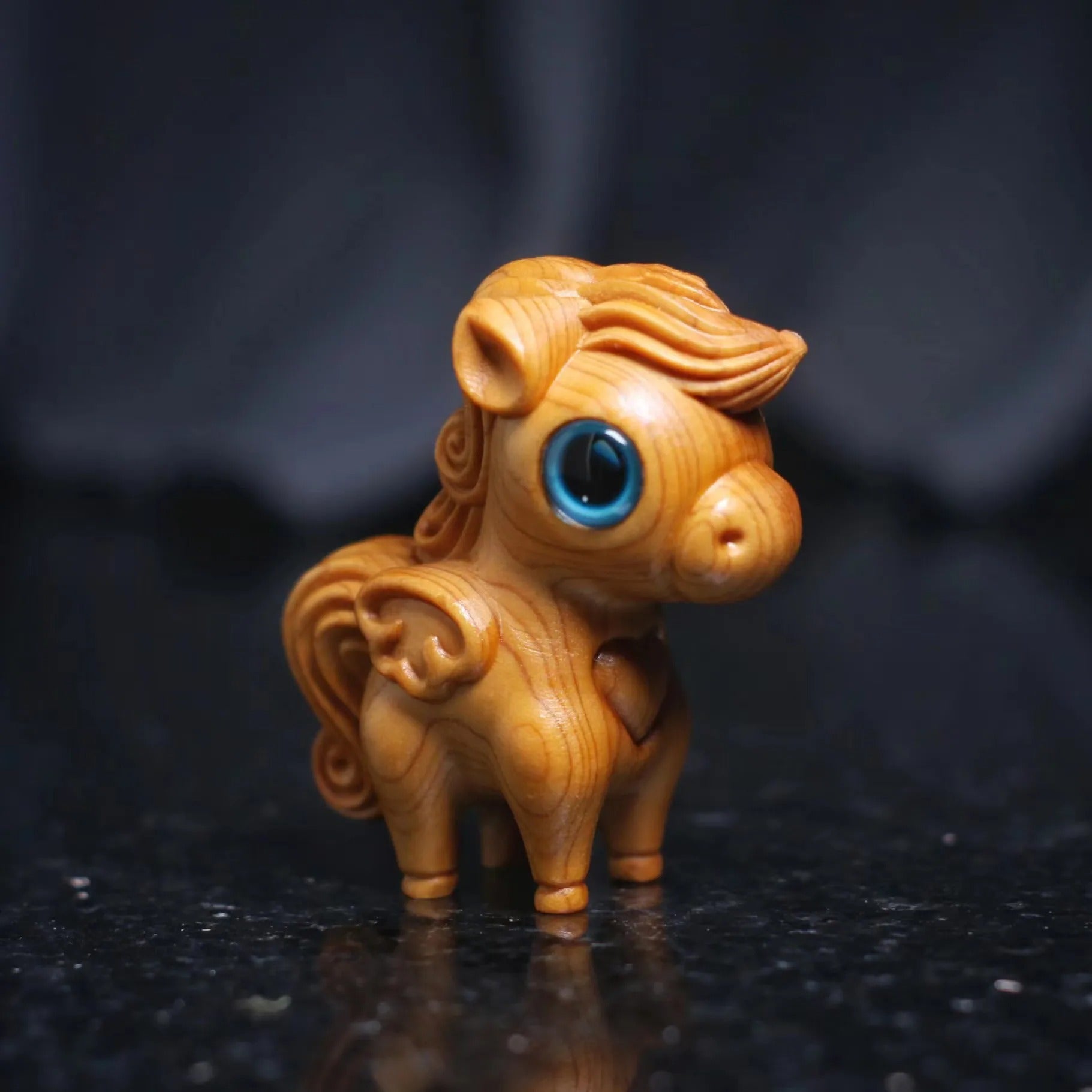 Wooden Carved Look Blue Eyed Horse Statue