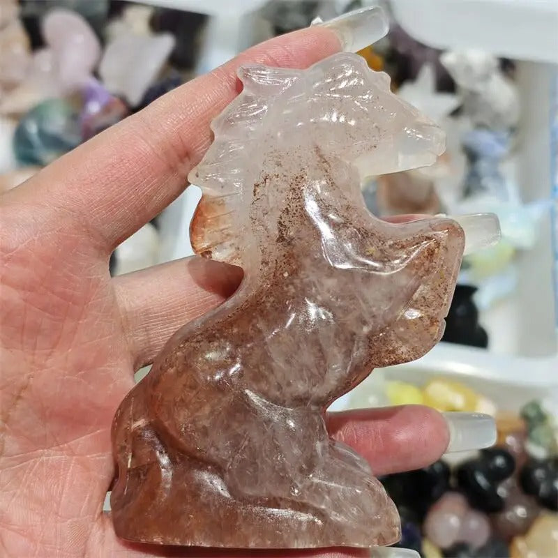Natural Red Fire Quartz FengShui Vintage Horse Statue