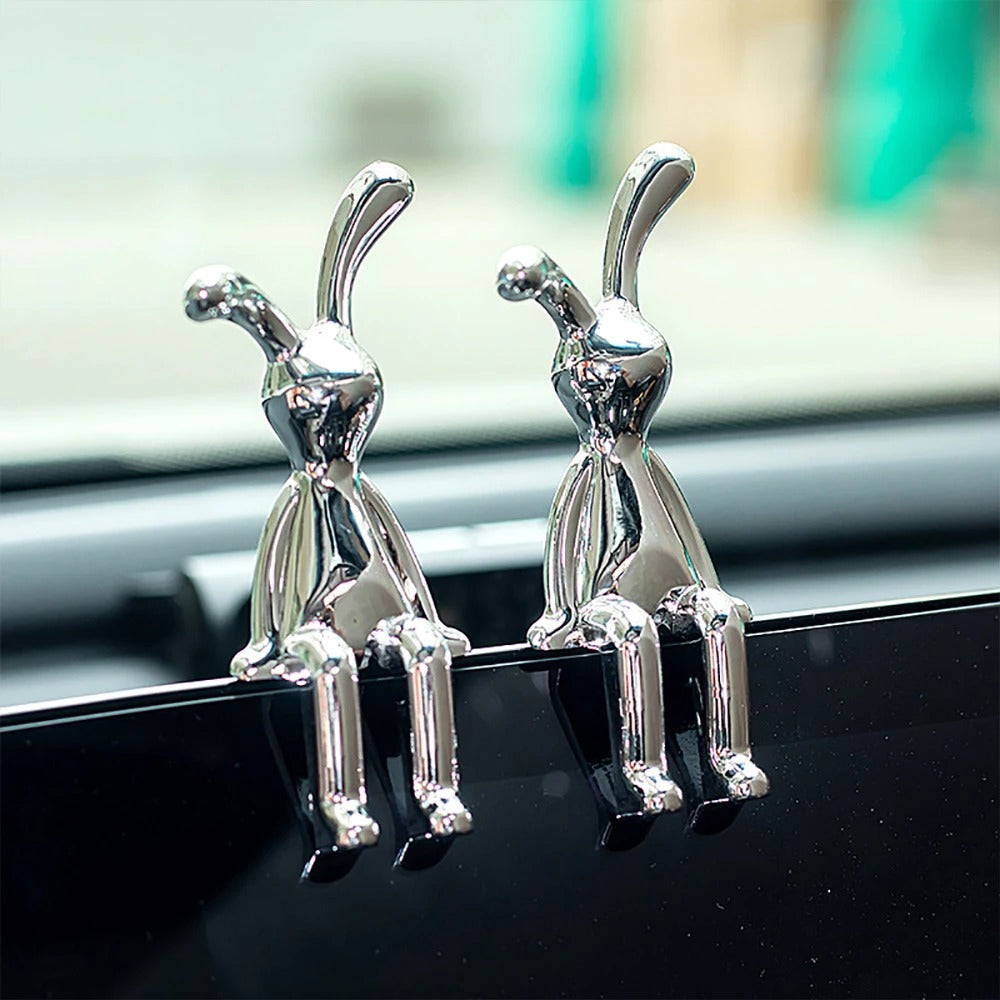 Liquid Chrome Couple Rabbits Statues