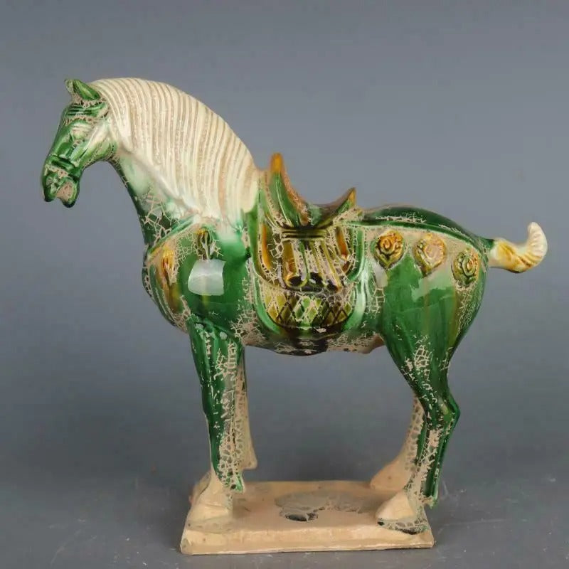 Chinese Antique Imitation Tang Tri-Color Glazed War Horse Statue