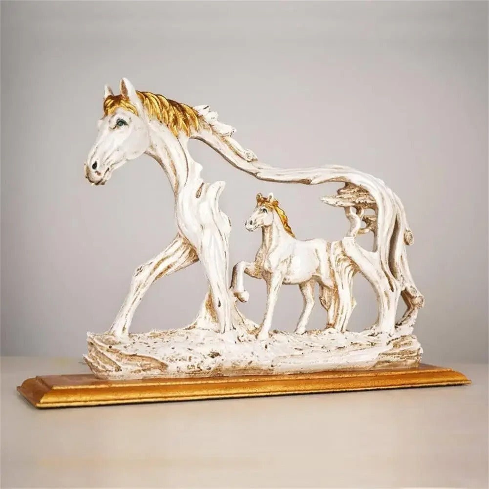 Parent & Child Wooden Look Horses Sculpture