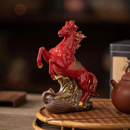 Red Ceramic Fire Horse Statue