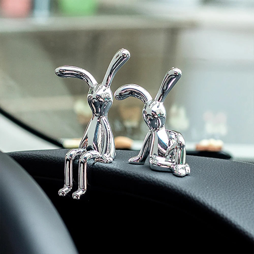 Liquid Chrome Couple Rabbits Statues