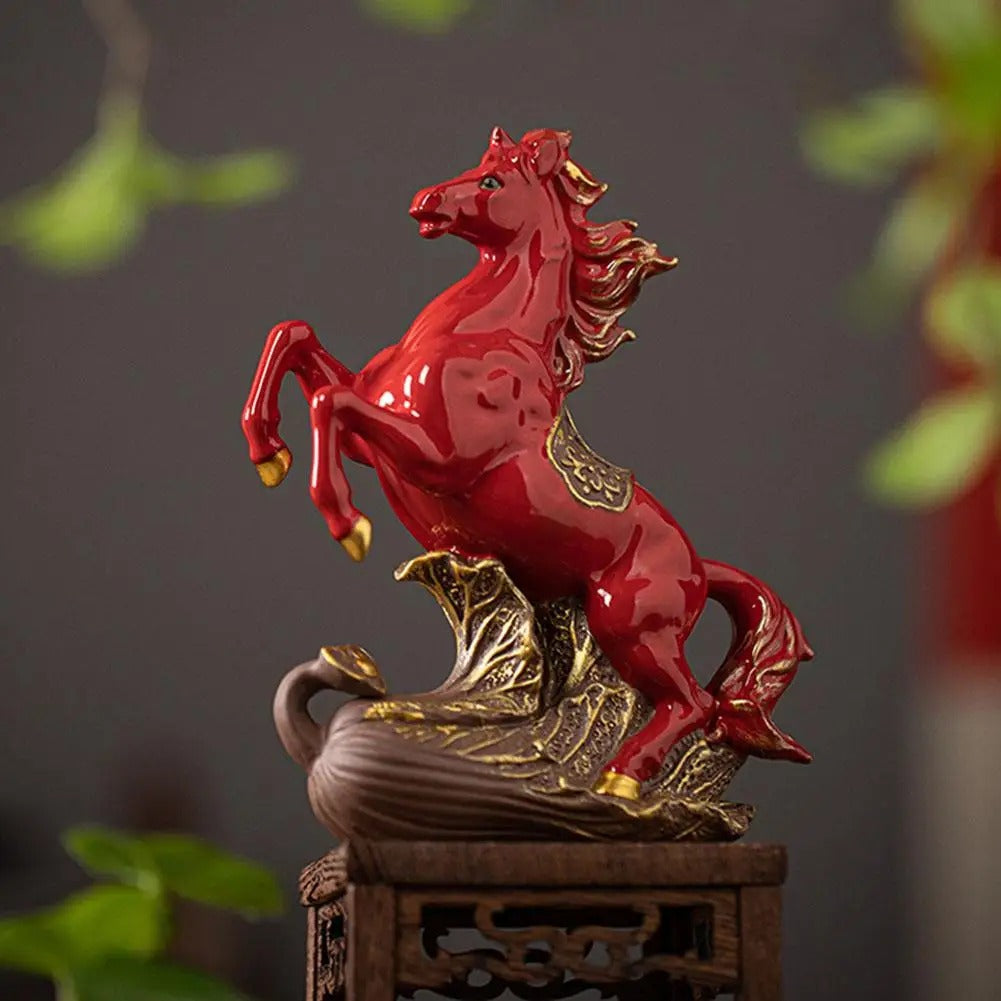Red Ceramic Fire Horse Statue