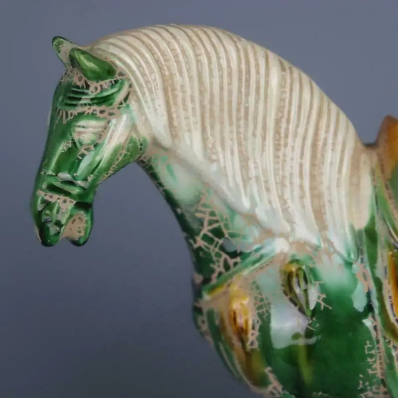 Chinese Antique Imitation Tang Tri-Color Glazed War Horse Statue
