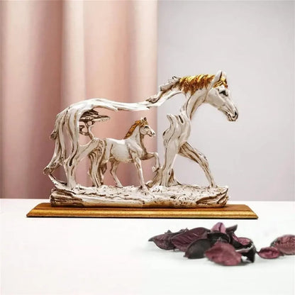Parent & Child Wooden Look Horses Sculpture