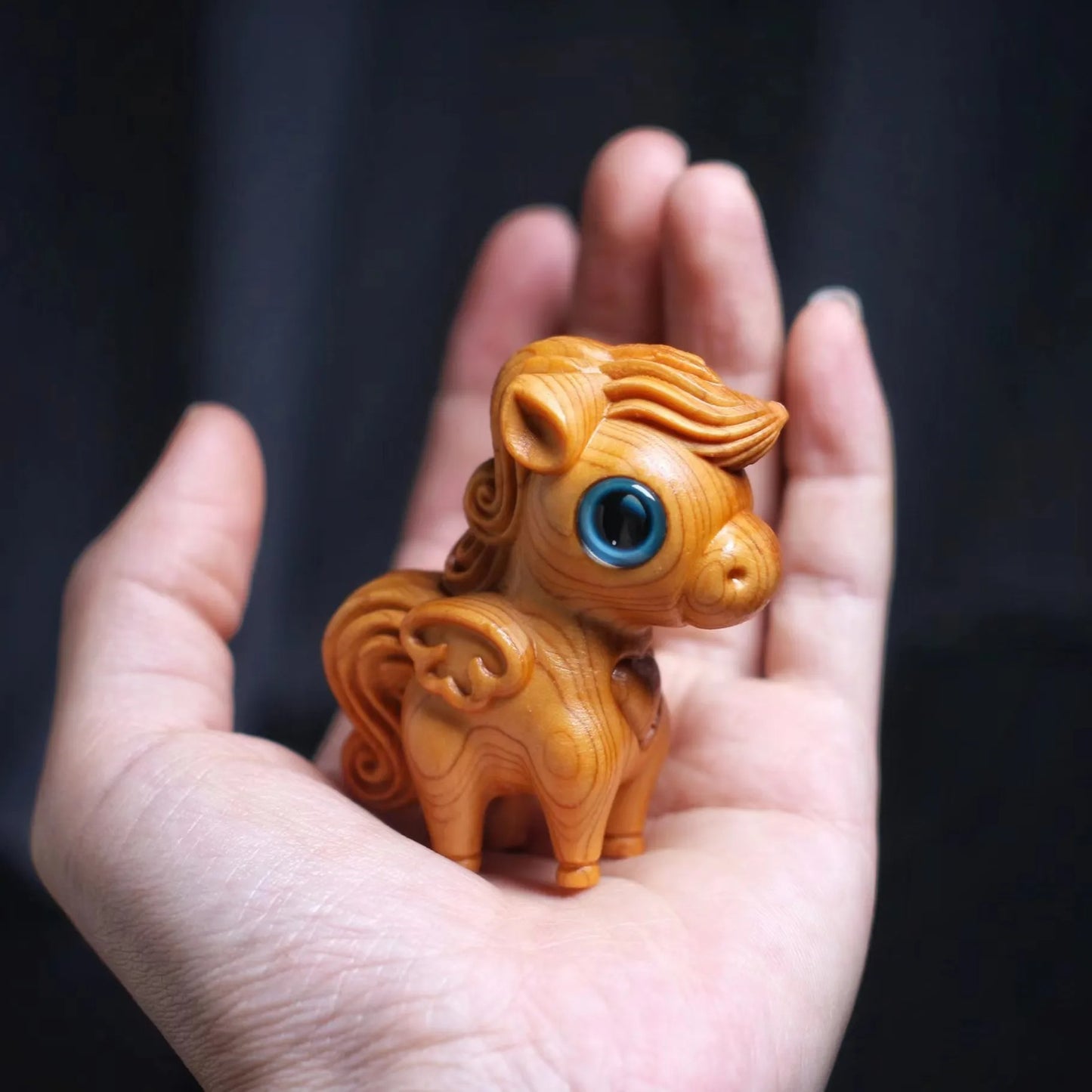 Wooden Carved Look Blue Eyed Horse Statue