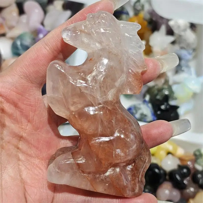 Natural Red Fire Quartz FengShui Vintage Horse Statue