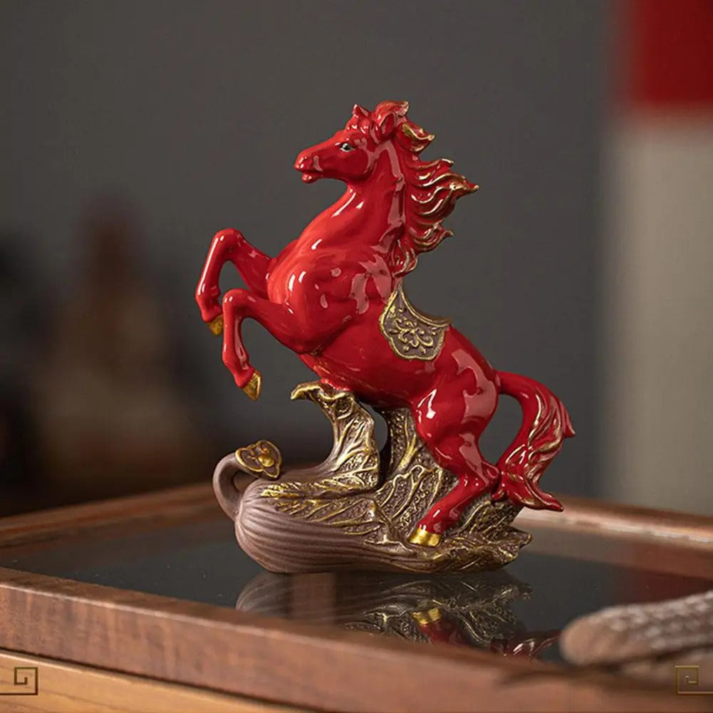Red Ceramic Fire Horse Statue
