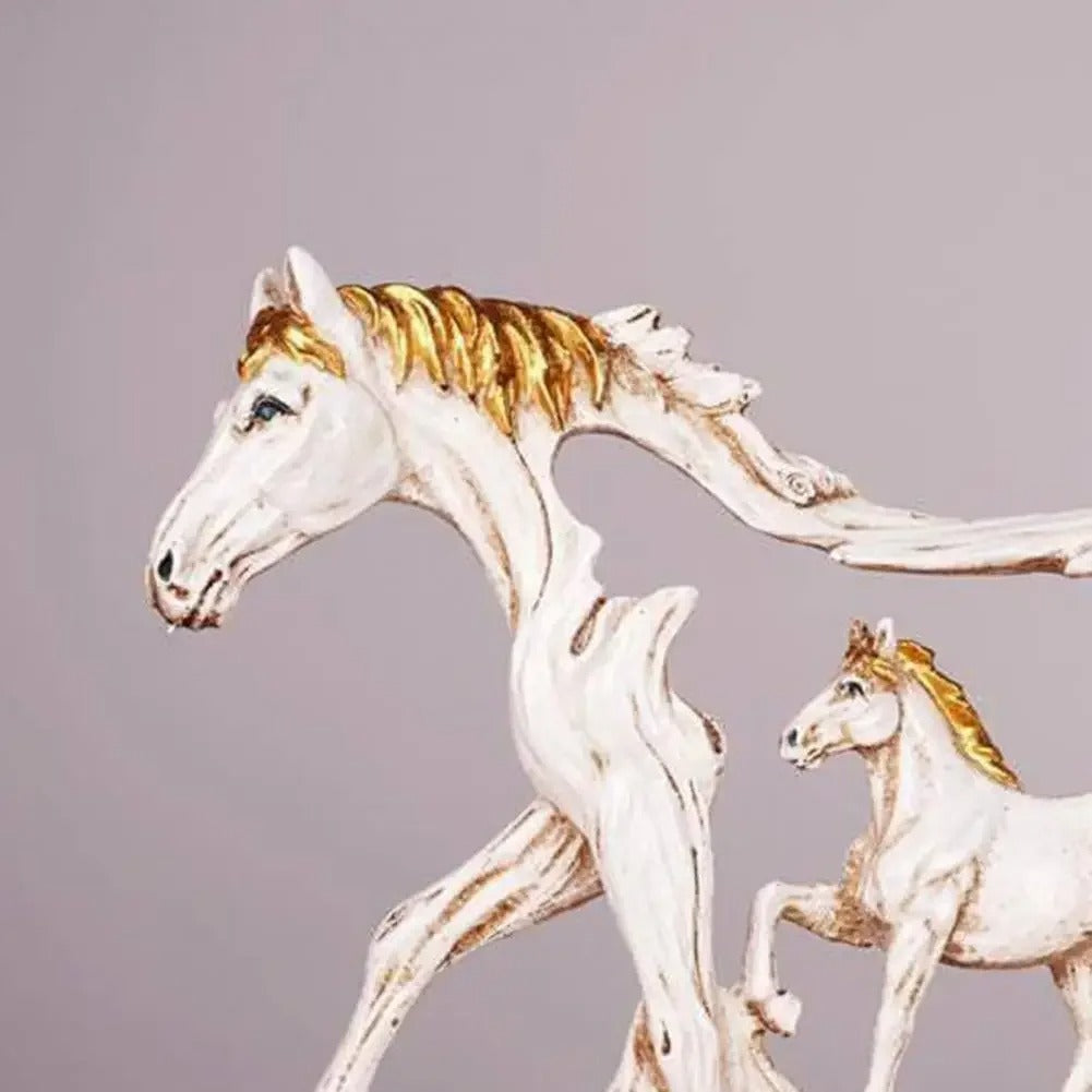 Parent & Child Wooden Look Horses Sculpture