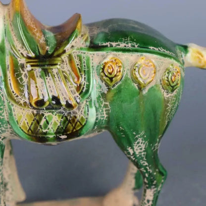 Chinese Antique Imitation Tang Tri-Color Glazed War Horse Statue