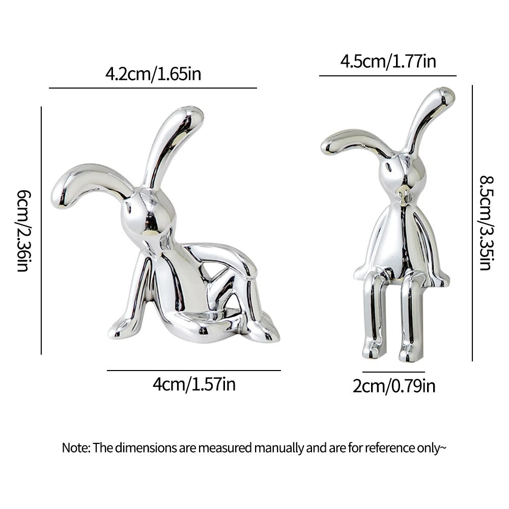 Liquid Chrome Couple Rabbits Statues