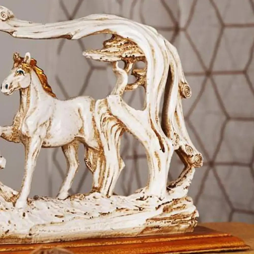 Parent & Child Wooden Look Horses Sculpture