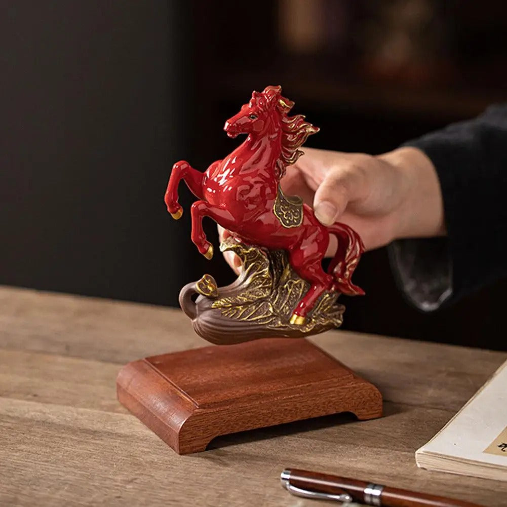 Red Ceramic Fire Horse Statue