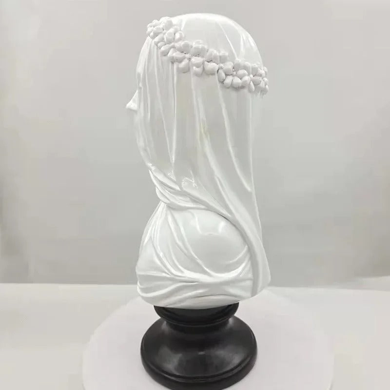 Antique Greek Style Veiled Maiden Bust Statue
