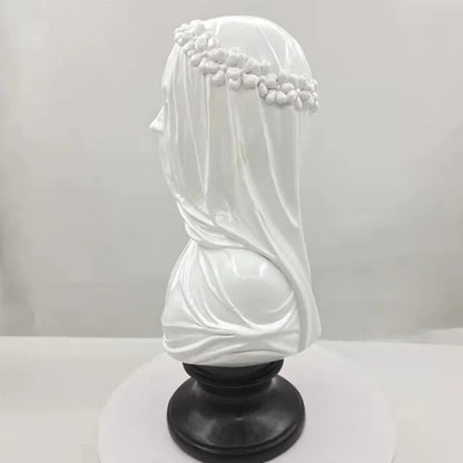 Antique Greek Style Veiled Maiden Bust Statue