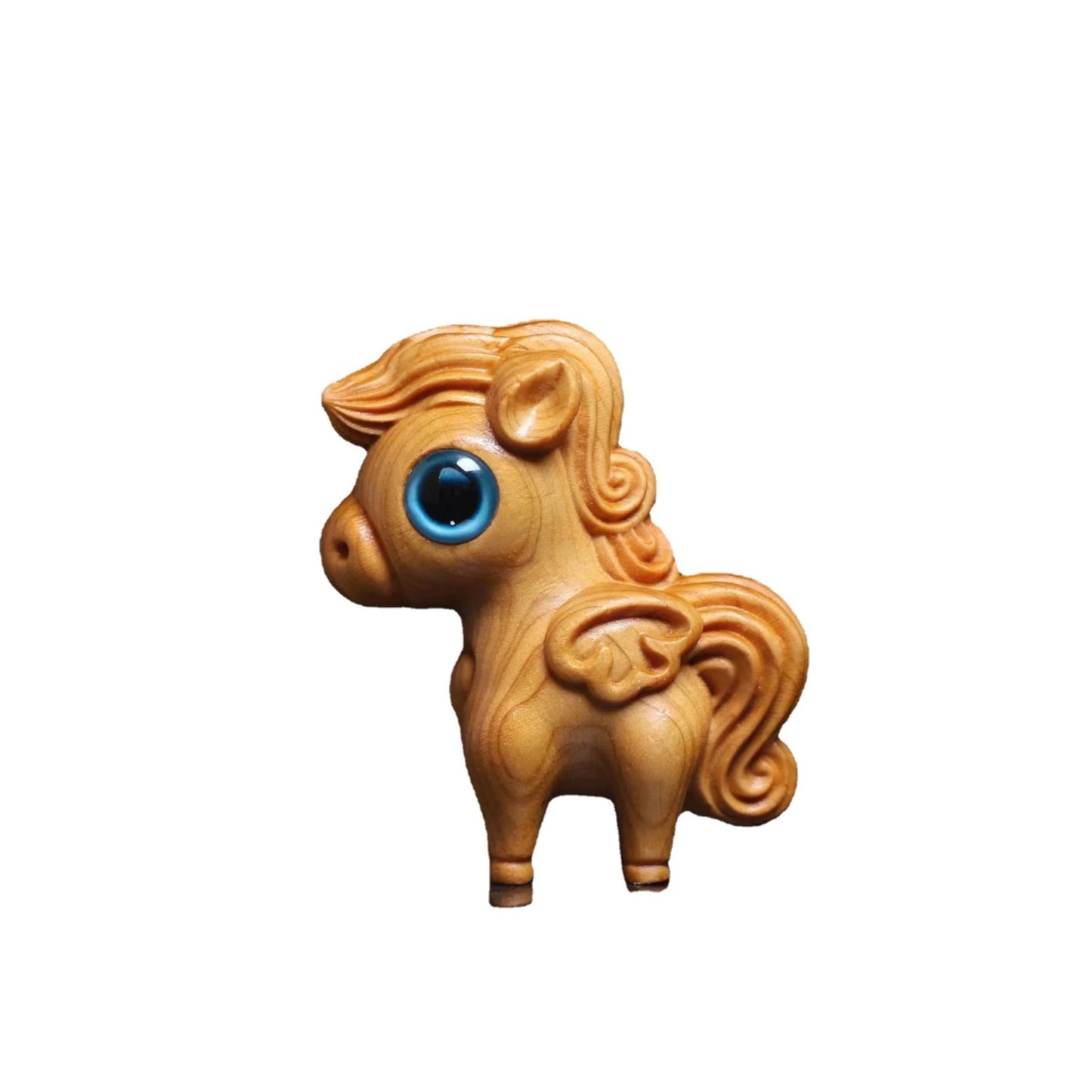 Wooden Carved Look Blue Eyed Horse Statue