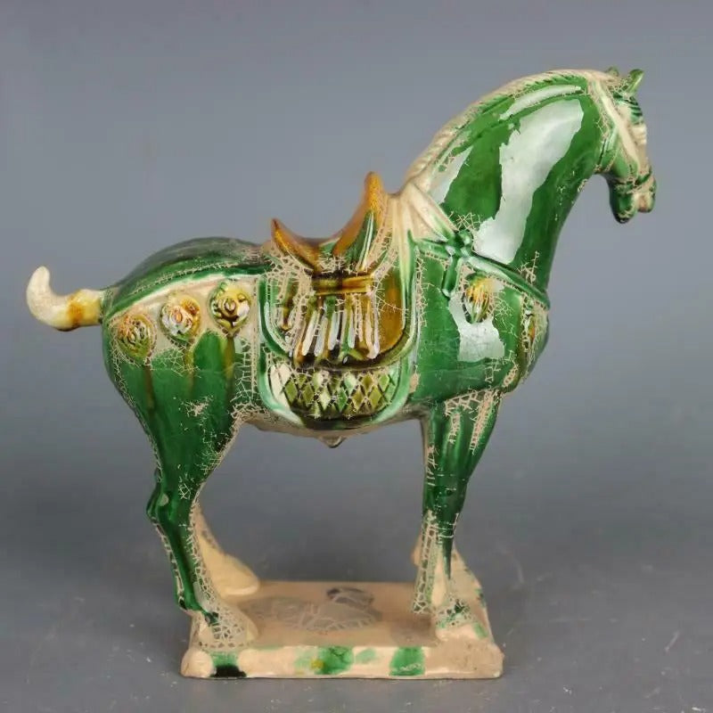 Chinese Antique Imitation Tang Tri-Color Glazed War Horse Statue